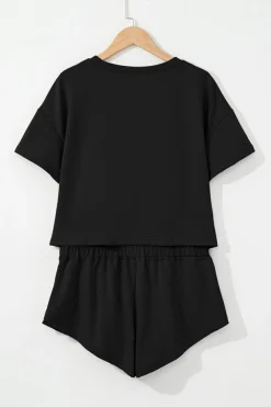 Clearance Dear-Lover 2pcs Cropped Tee and Ruffle High Waist Skort Set Black