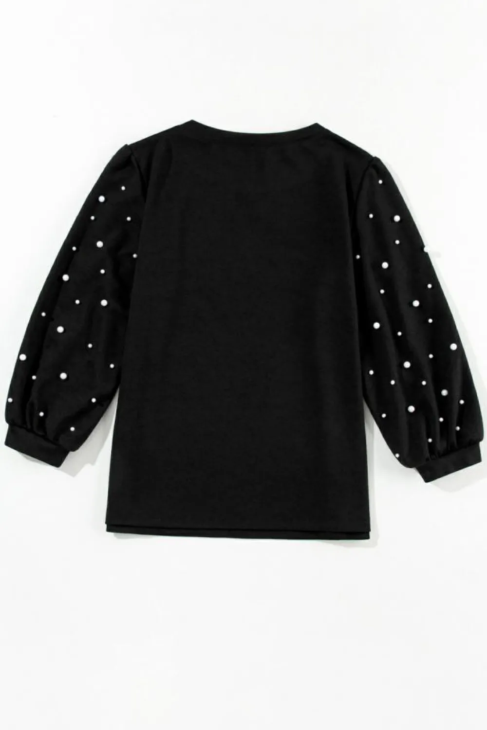 Clearance Dear-Lover Pearl Decor 3/4 Sleeve Crew Neck T Shirt Black