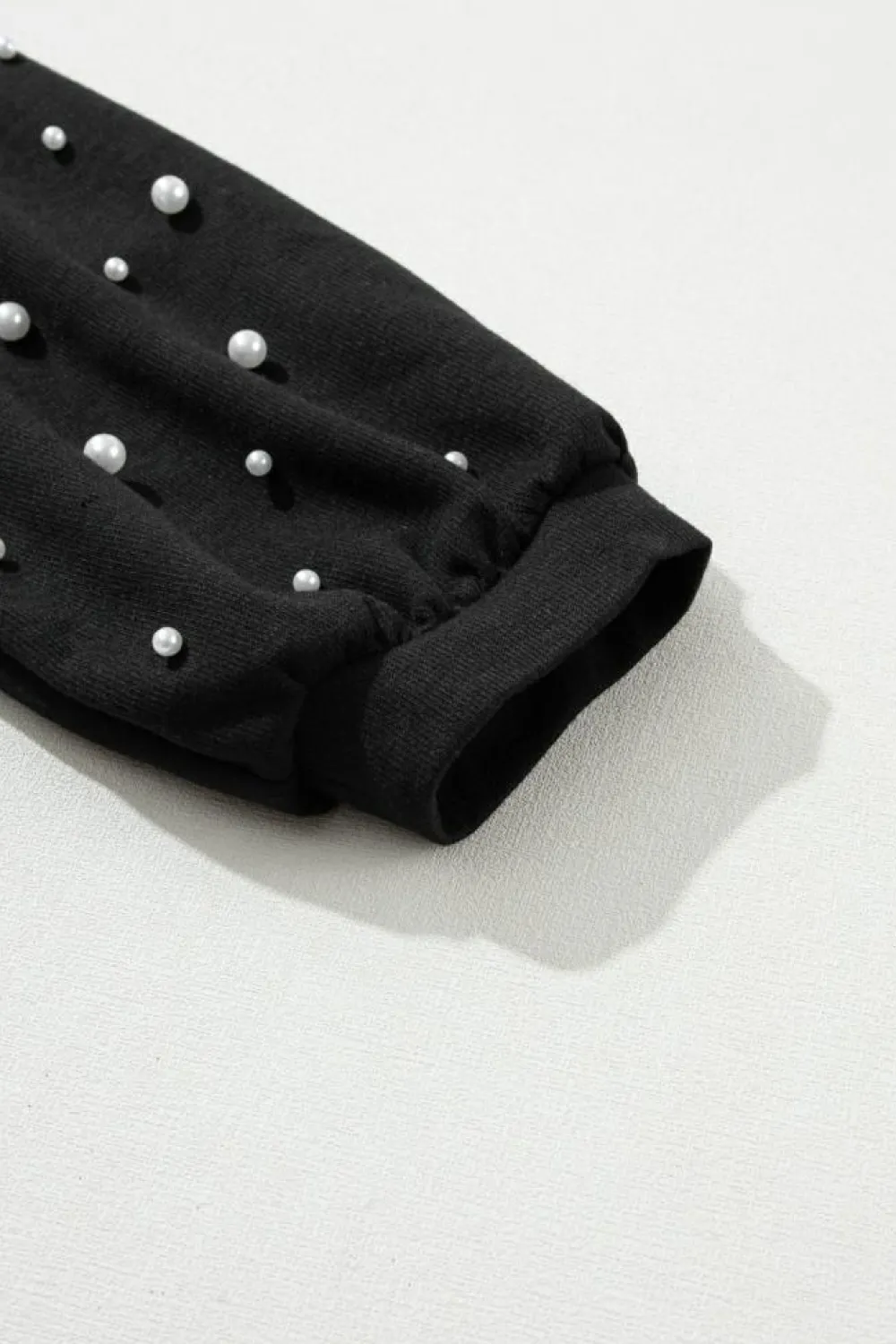 Clearance Dear-Lover Pearl Decor 3/4 Sleeve Crew Neck T Shirt Black