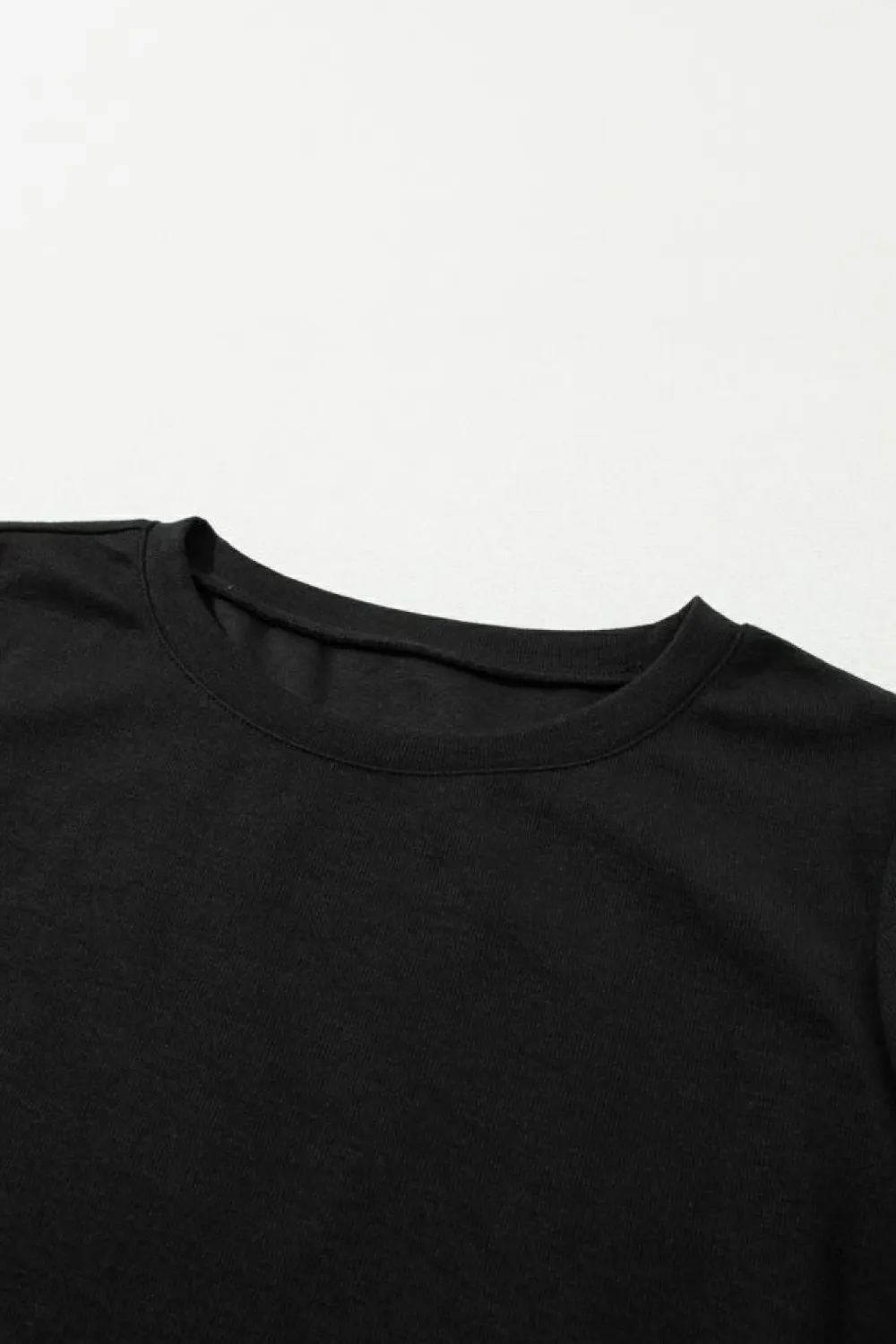 Clearance Dear-Lover Pearl Decor 3/4 Sleeve Crew Neck T Shirt Black