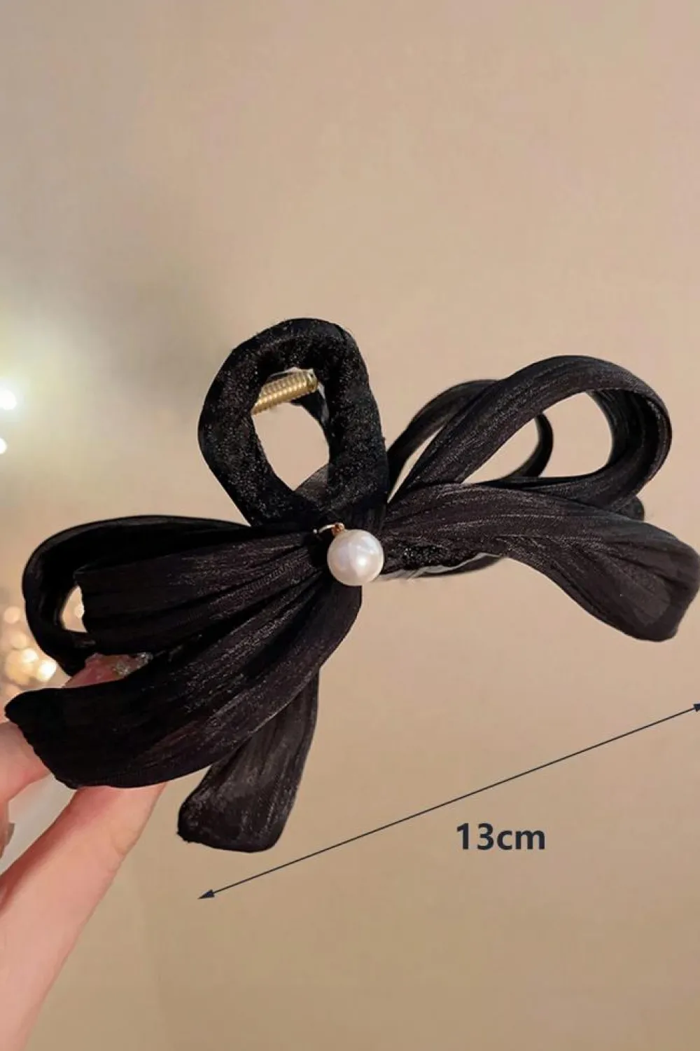 Fashion Dear-Lover Pearl Decor Bow Large Claw Clip Black