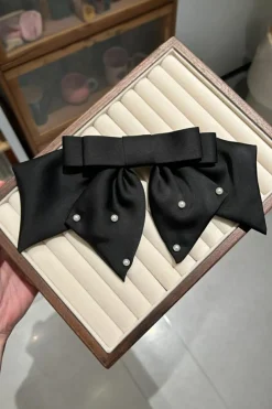 Clearance Dear-Lover Pearl Embellished Tiered Bowknot Hair Clip Black