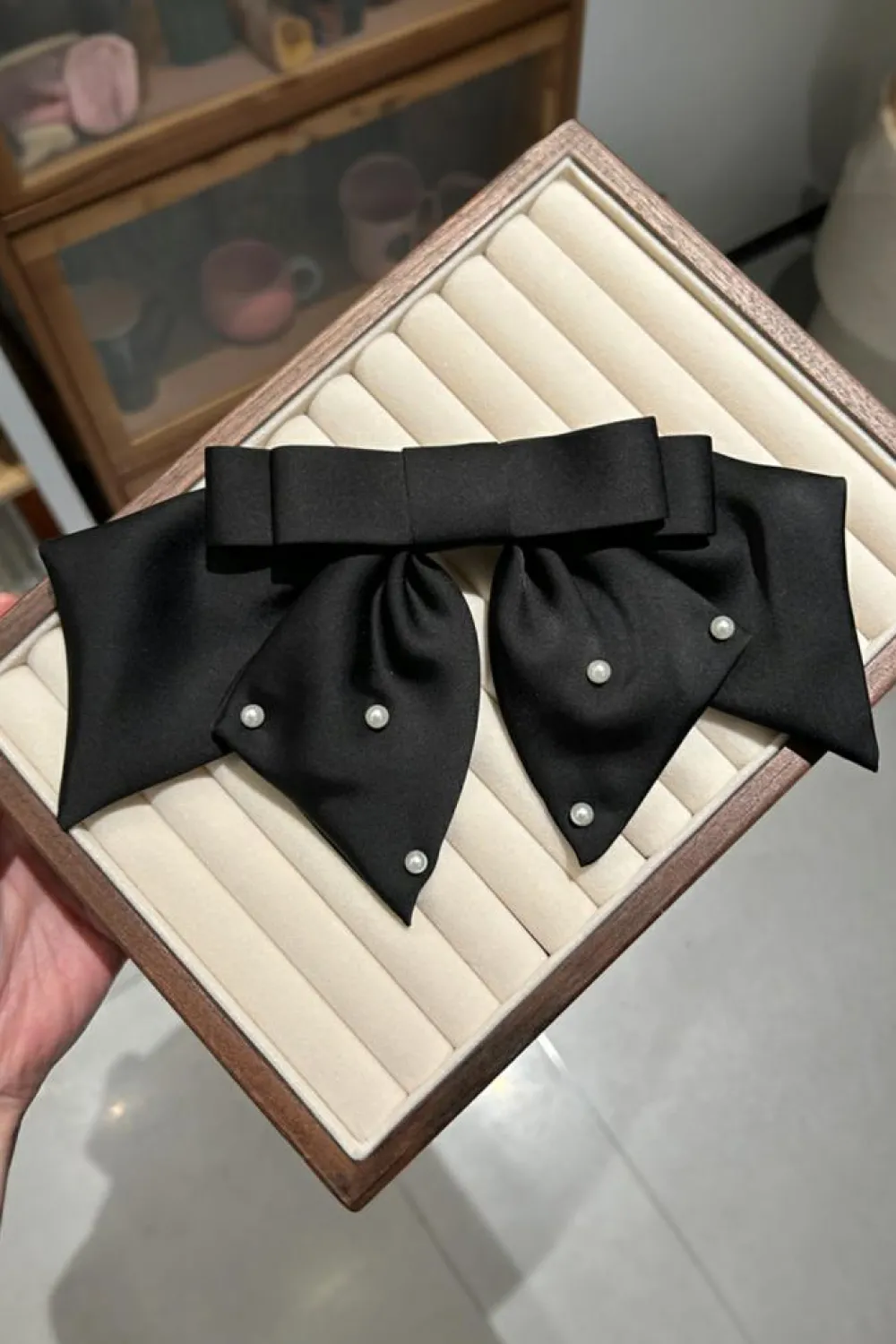 Clearance Dear-Lover Pearl Embellished Tiered Bowknot Hair Clip Black