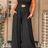 Hot Dear-Lover Peekaboo Wide Leg Square Neck Sleeveless Jumpsuit Black