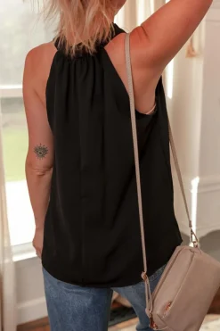 Hot Dear-Lover Pinched V Neck Tie Loose Tank Top Black