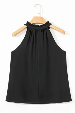 Hot Dear-Lover Pinched V Neck Tie Loose Tank Top Black