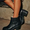 Online Dear-Lover Pintuck Side Zipper Faux Leather Chunky Heel Ankle Boots Black
