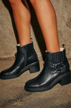Online Dear-Lover Pintuck Side Zipper Faux Leather Chunky Heel Ankle Boots Black