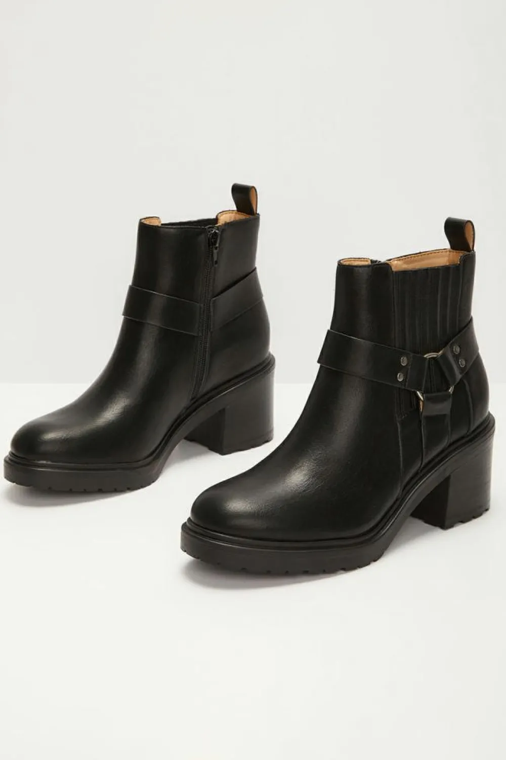 Online Dear-Lover Pintuck Side Zipper Faux Leather Chunky Heel Ankle Boots Black