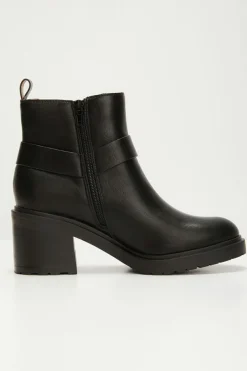 Online Dear-Lover Pintuck Side Zipper Faux Leather Chunky Heel Ankle Boots Black