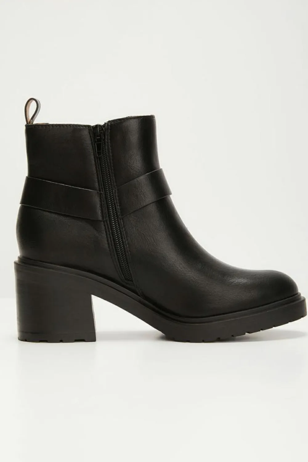 Online Dear-Lover Pintuck Side Zipper Faux Leather Chunky Heel Ankle Boots Black