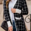 Online Dear-Lover Plaid Colorblock Edge Open Cardigan with Pocket Black