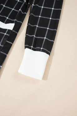 Online Dear-Lover Plaid Colorblock Edge Open Cardigan with Pocket Black