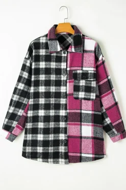 Sale Dear-Lover Plaid Colorblock Loose Shacket Black