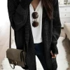 Hot Dear-Lover Plaid Knitted Long Open Front Cardigan Black