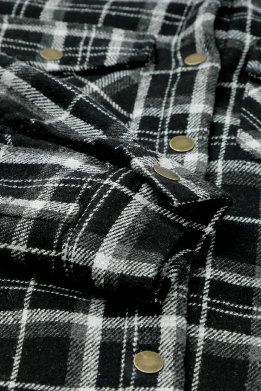 Fashion Dear-Lover Black Plaid Pattern Sherpa Lined Hooded Shacket Black-2