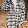 Sale Dear-Lover Plaid Print Chest Pockets Buttoned Tunic Shacket Black