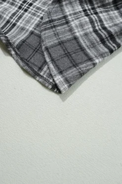 Sale Dear-Lover Plaid Print Flap Pockets Contrast Hooded Loose Shacket Black