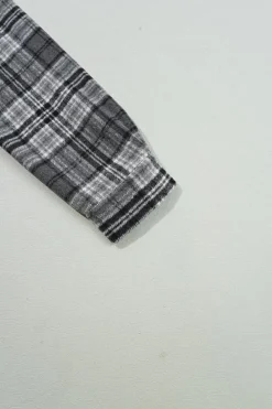 Sale Dear-Lover Plaid Print Flap Pockets Contrast Hooded Loose Shacket Black