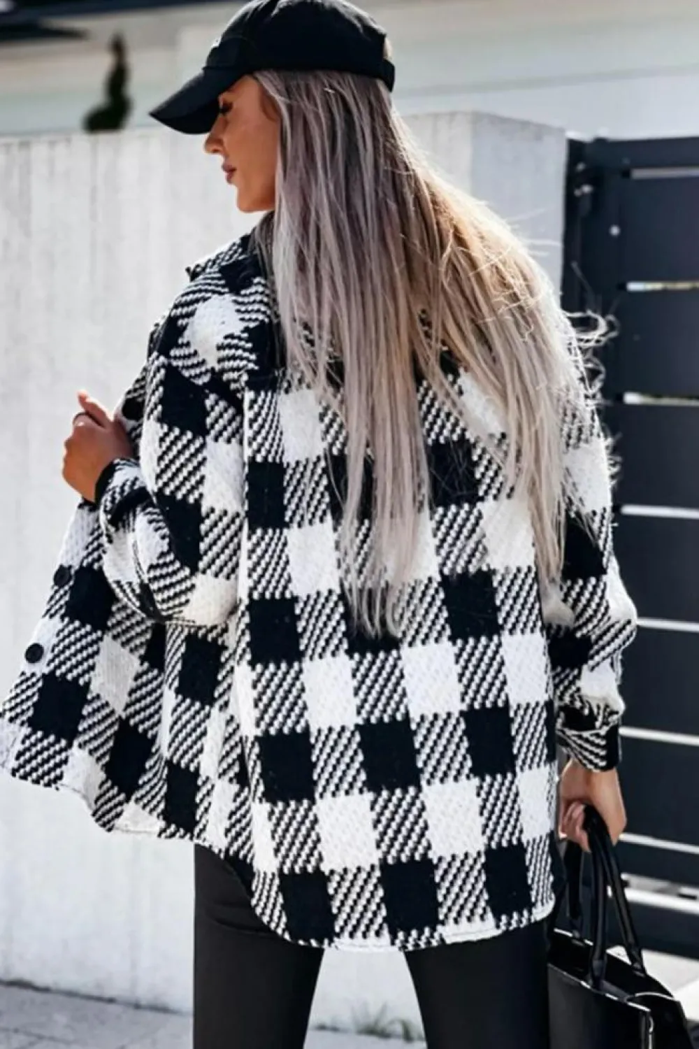 Best Dear-Lover Plaid Textured Flap Pocket Shacket Black
