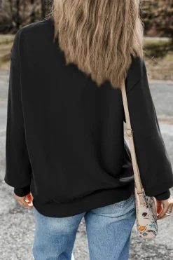 New Dear-Lover Plain Drop Shoulder Crewneck Pullover Sweatshirt Black