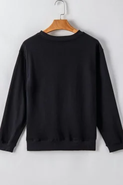 New Dear-Lover Plain Drop Shoulder Crewneck Pullover Sweatshirt Black