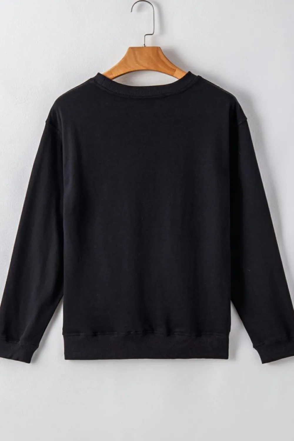 New Dear-Lover Plain Drop Shoulder Crewneck Pullover Sweatshirt Black