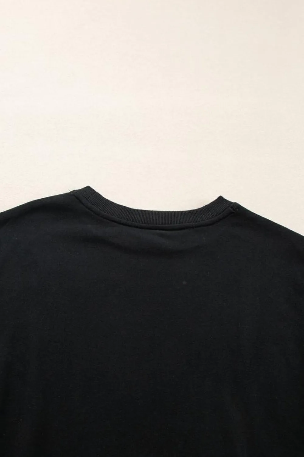 New Dear-Lover Plain Drop Shoulder Crewneck Pullover Sweatshirt Black