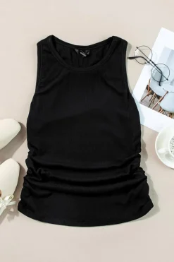 Discount Dear-Lover Plain Ruched Side Slim Tank Top Black
