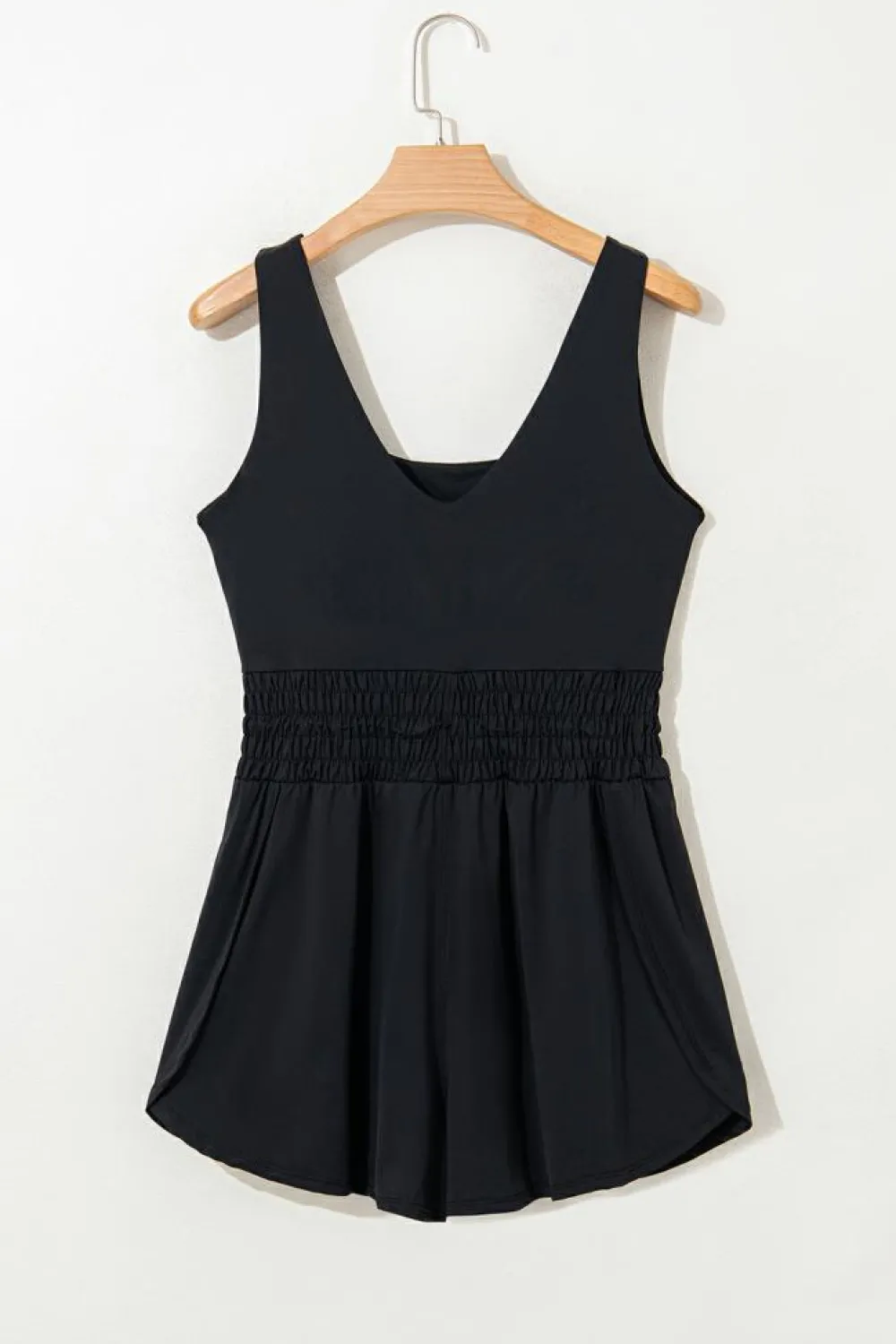 Sale Dear-Lover Plain Sleeveless Loop Drawstring Cinched Waist Romper Black