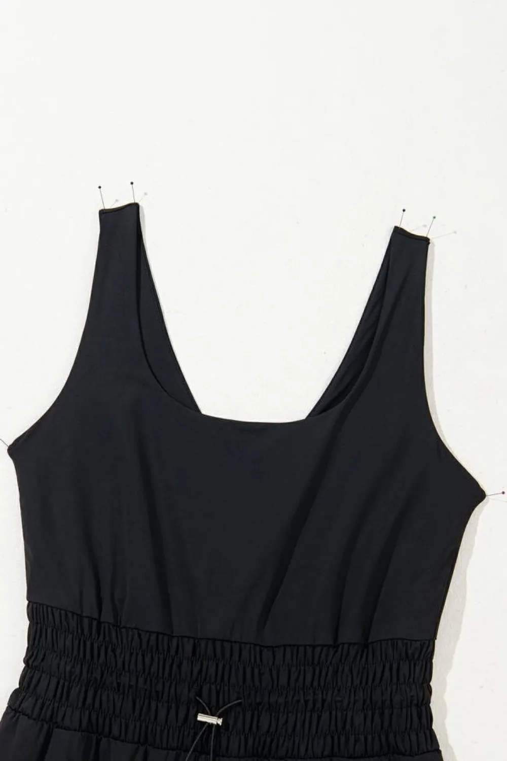 Sale Dear-Lover Plain Sleeveless Loop Drawstring Cinched Waist Romper Black