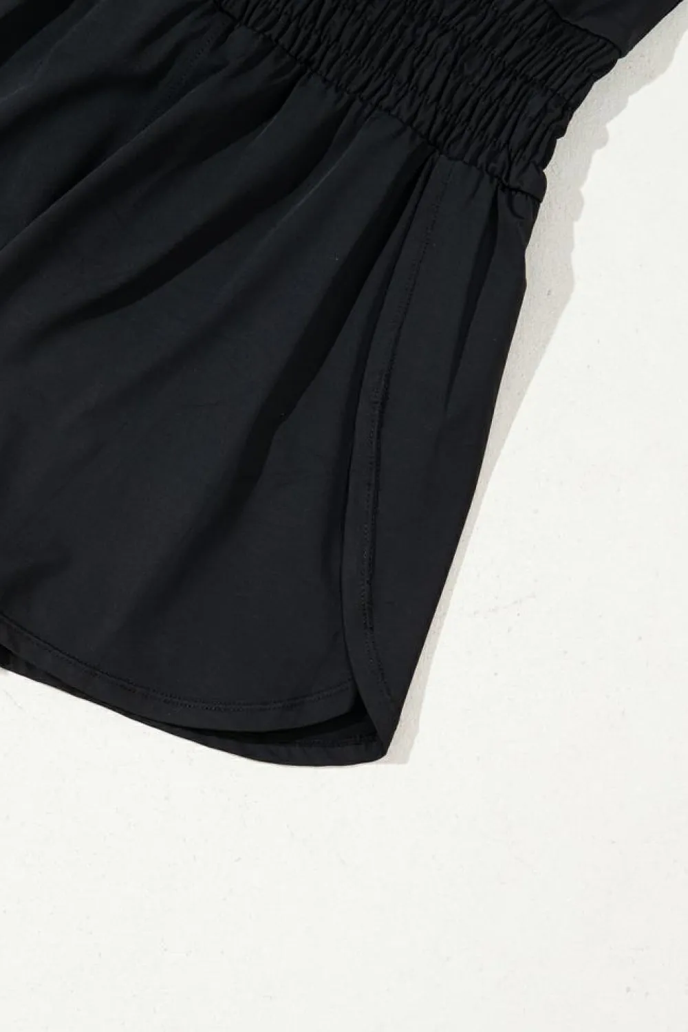 Sale Dear-Lover Plain Sleeveless Loop Drawstring Cinched Waist Romper Black