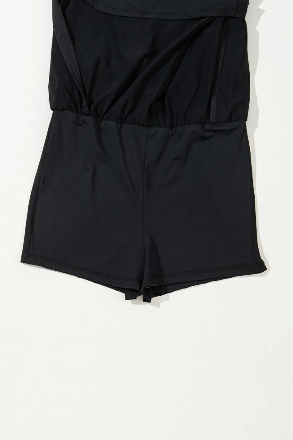 Sale Dear-Lover Plain Sleeveless Loop Drawstring Cinched Waist Romper Black