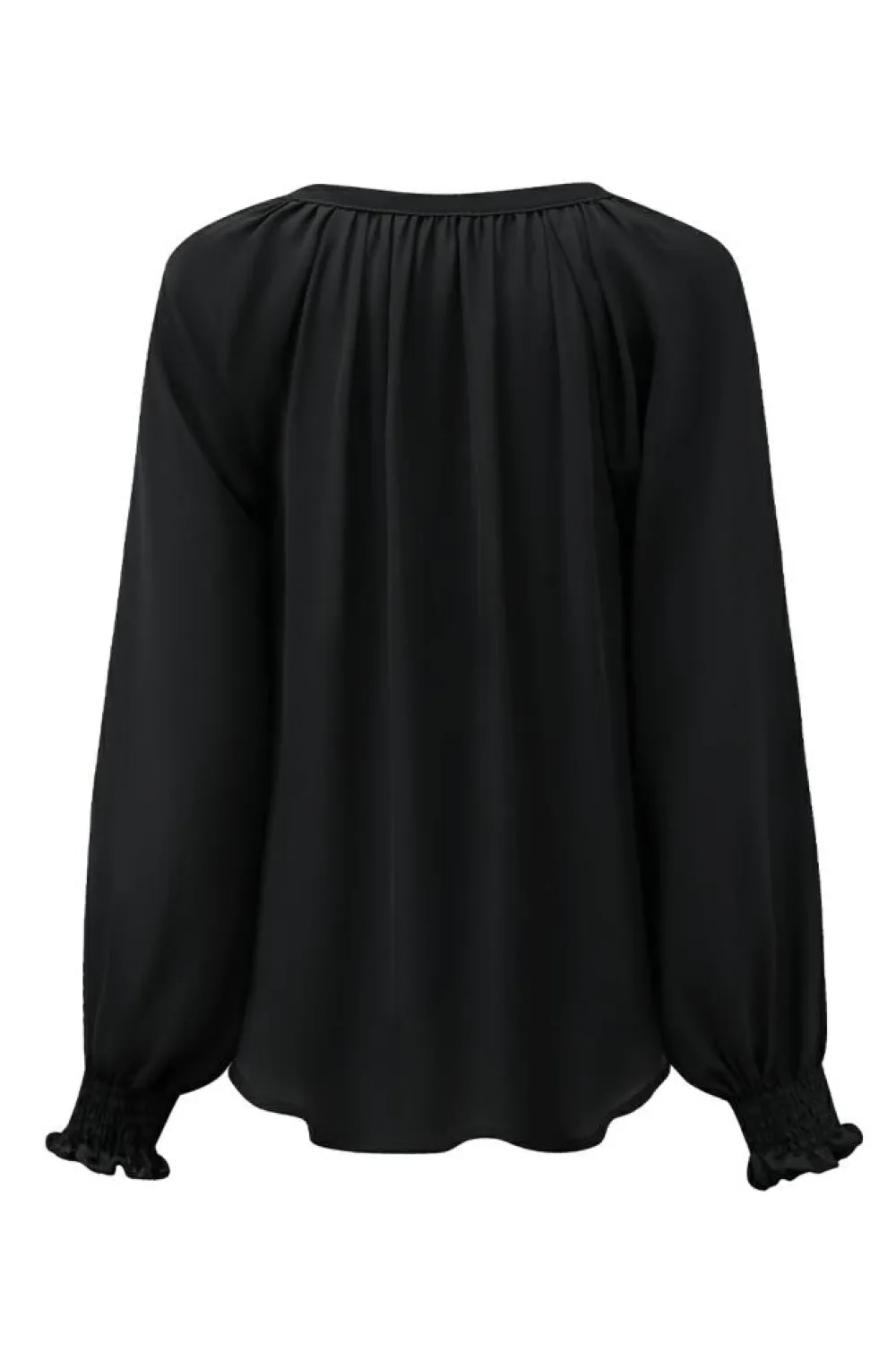 Best Dear-Lover Pleated V Neck Puffy Sleeve Blouse Black