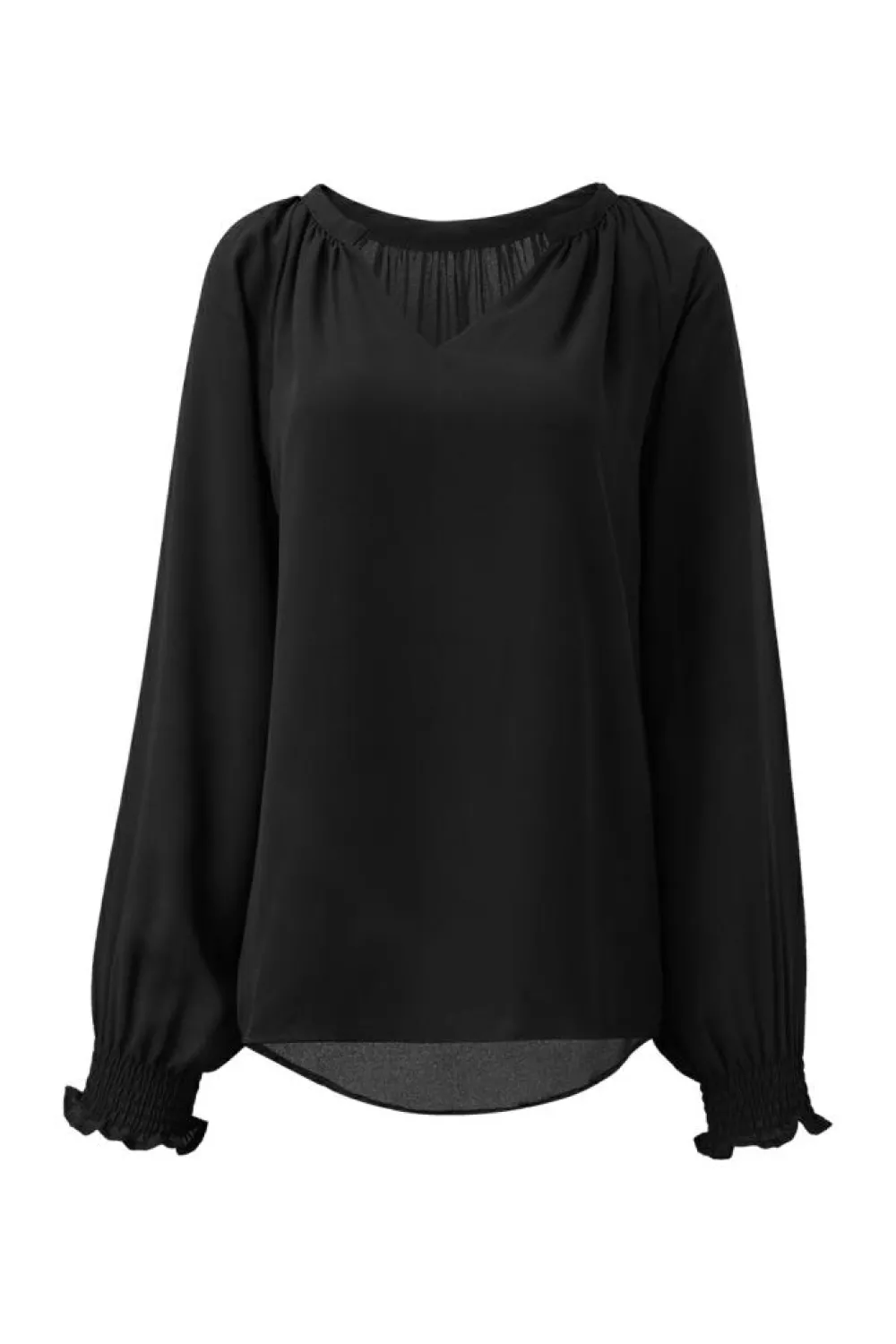 Best Dear-Lover Pleated V Neck Puffy Sleeve Blouse Black