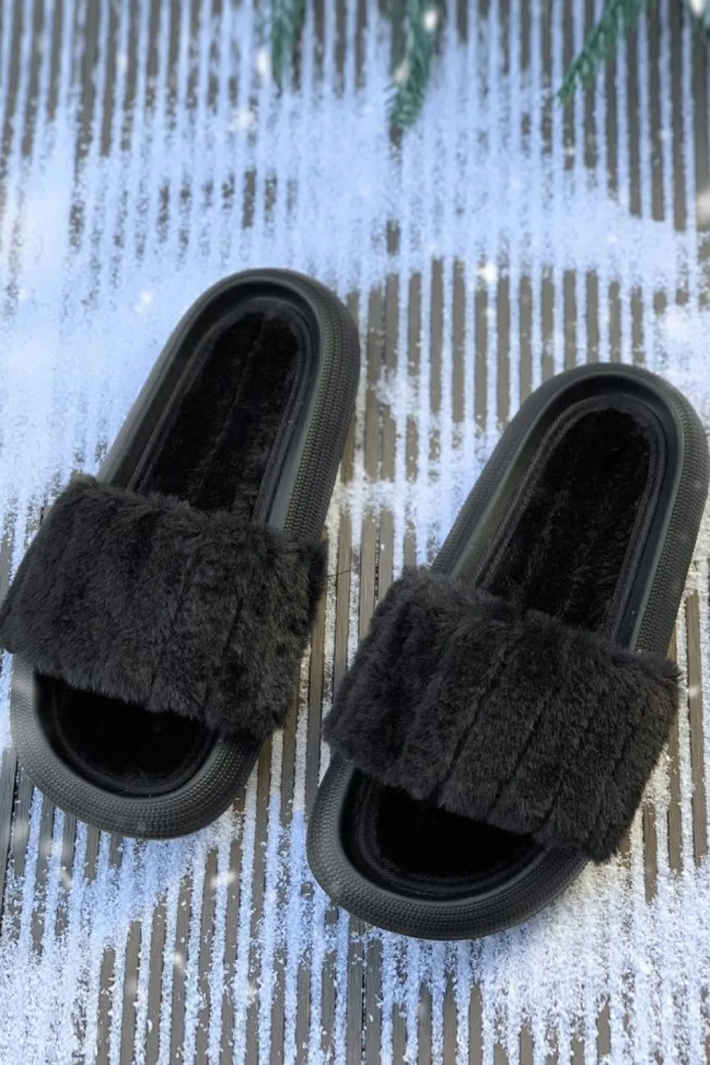 Sale Dear-Lover Plush Band Comfy Home Slippers Black