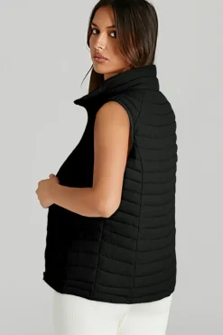 Best Dear-Lover Plush Collared Quilted Zipped Puffer Vest Black