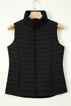 Best Dear-Lover Plush Collared Quilted Zipped Puffer Vest Black