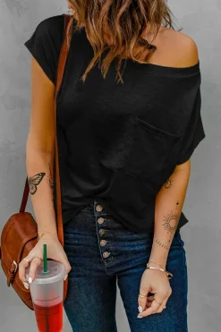 Outlet Dear-Lover Pocketed Tee with Side Slits Black