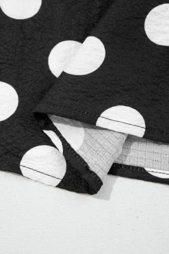 New Dear-Lover Polka Dot Print Ruffled Sleeve V Neck Blouse Black