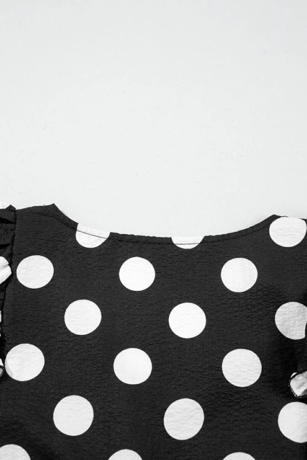 New Dear-Lover Polka Dot Print Ruffled Sleeve V Neck Blouse Black