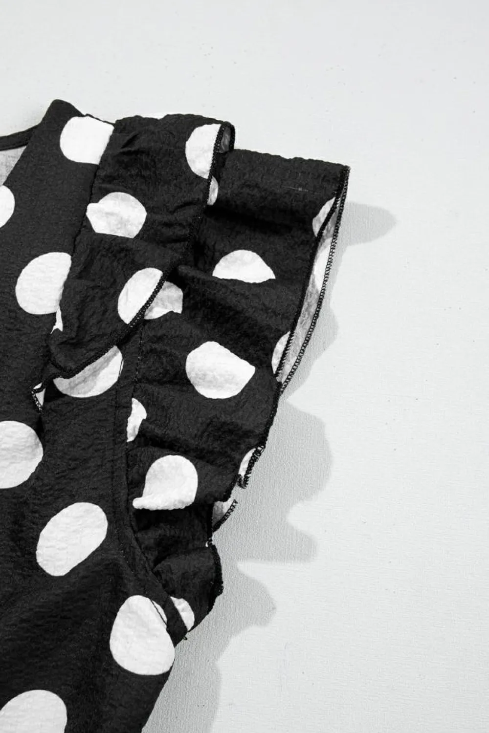 New Dear-Lover Polka Dot Print Ruffled Sleeve V Neck Blouse Black