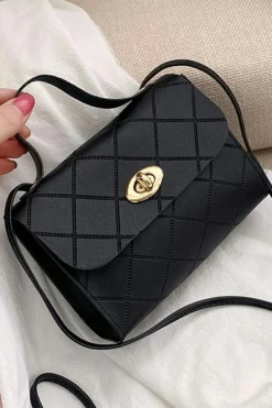 Clearance Dear-Lover PU Leather Diamond Pattern Messenger Bag Black