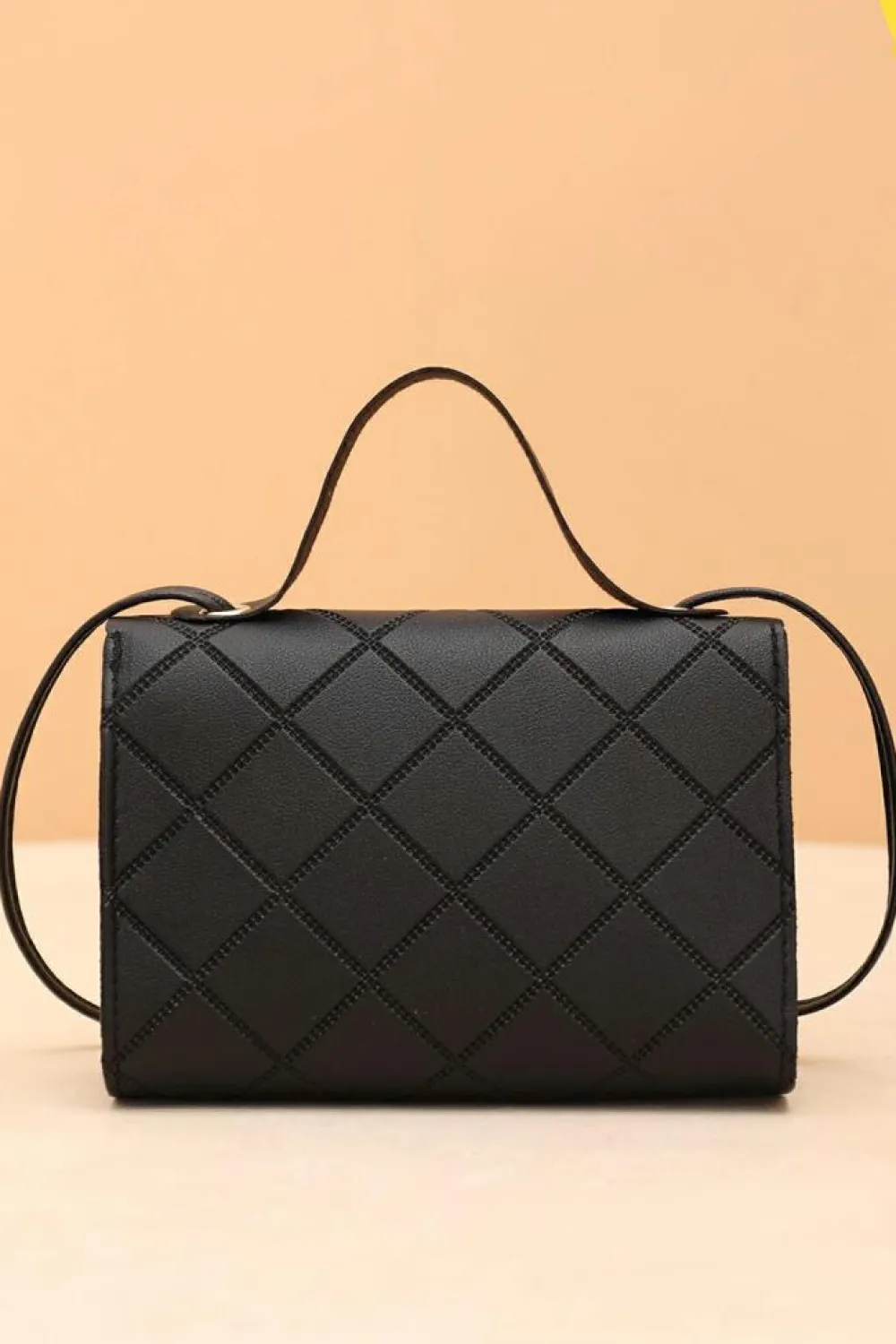 Clearance Dear-Lover PU Leather Diamond Pattern Messenger Bag Black