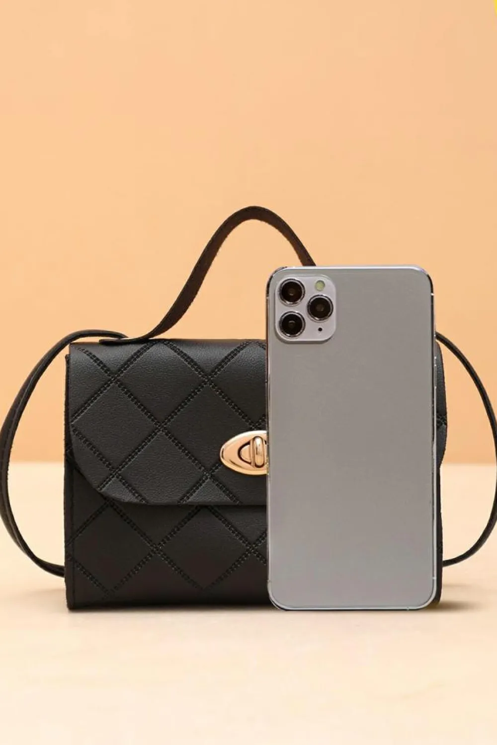Clearance Dear-Lover PU Leather Diamond Pattern Messenger Bag Black