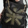 New Dear-Lover PU Leather Rivet Fringed Large One Shoulder Bag Black