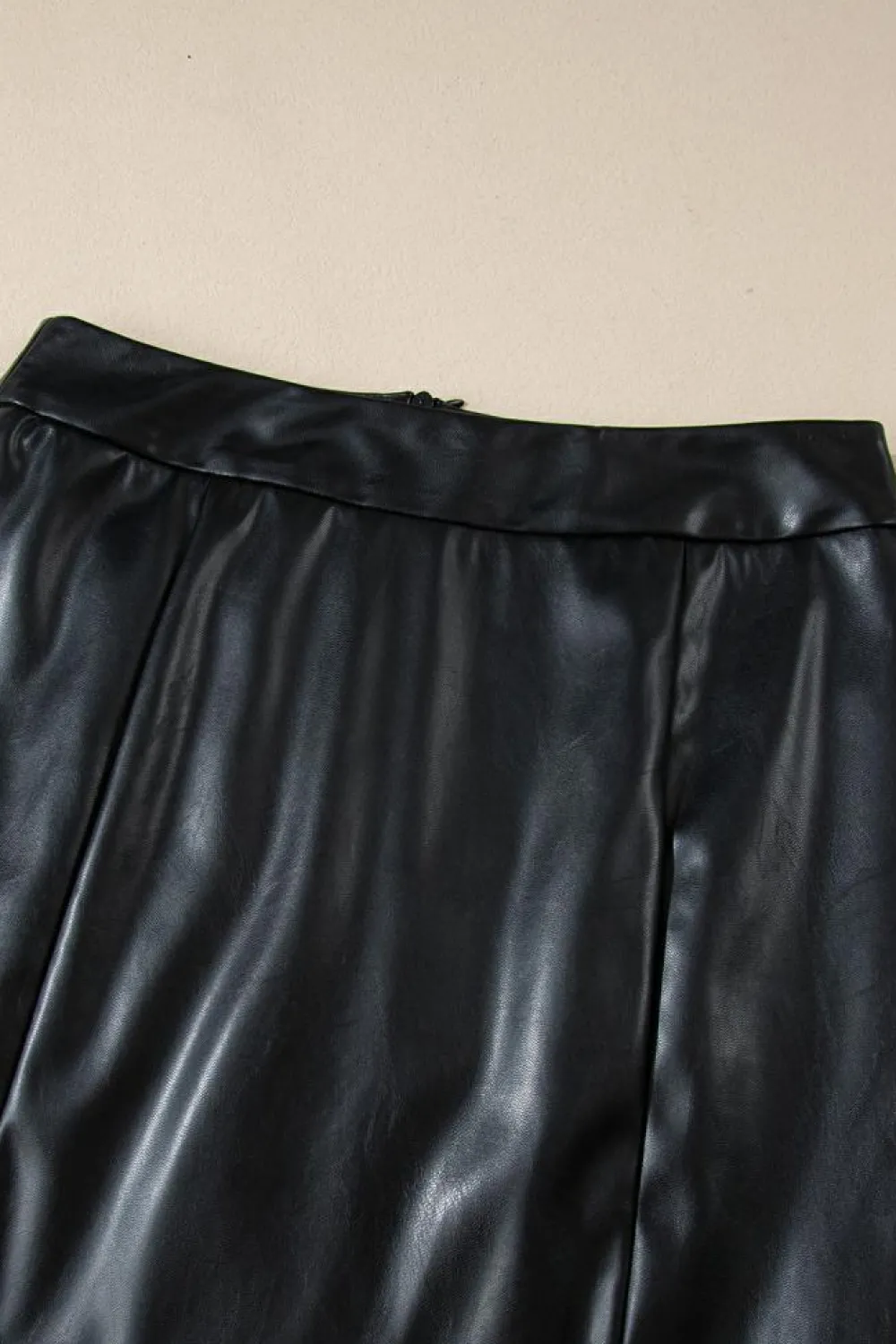 New Dear-Lover PU Leather Side Slits Slim Fit High Waist Mini Skirt Black