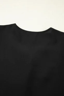 Sale Dear-Lover Puff Sleeve Bowknot Front Peplum Blouse Black