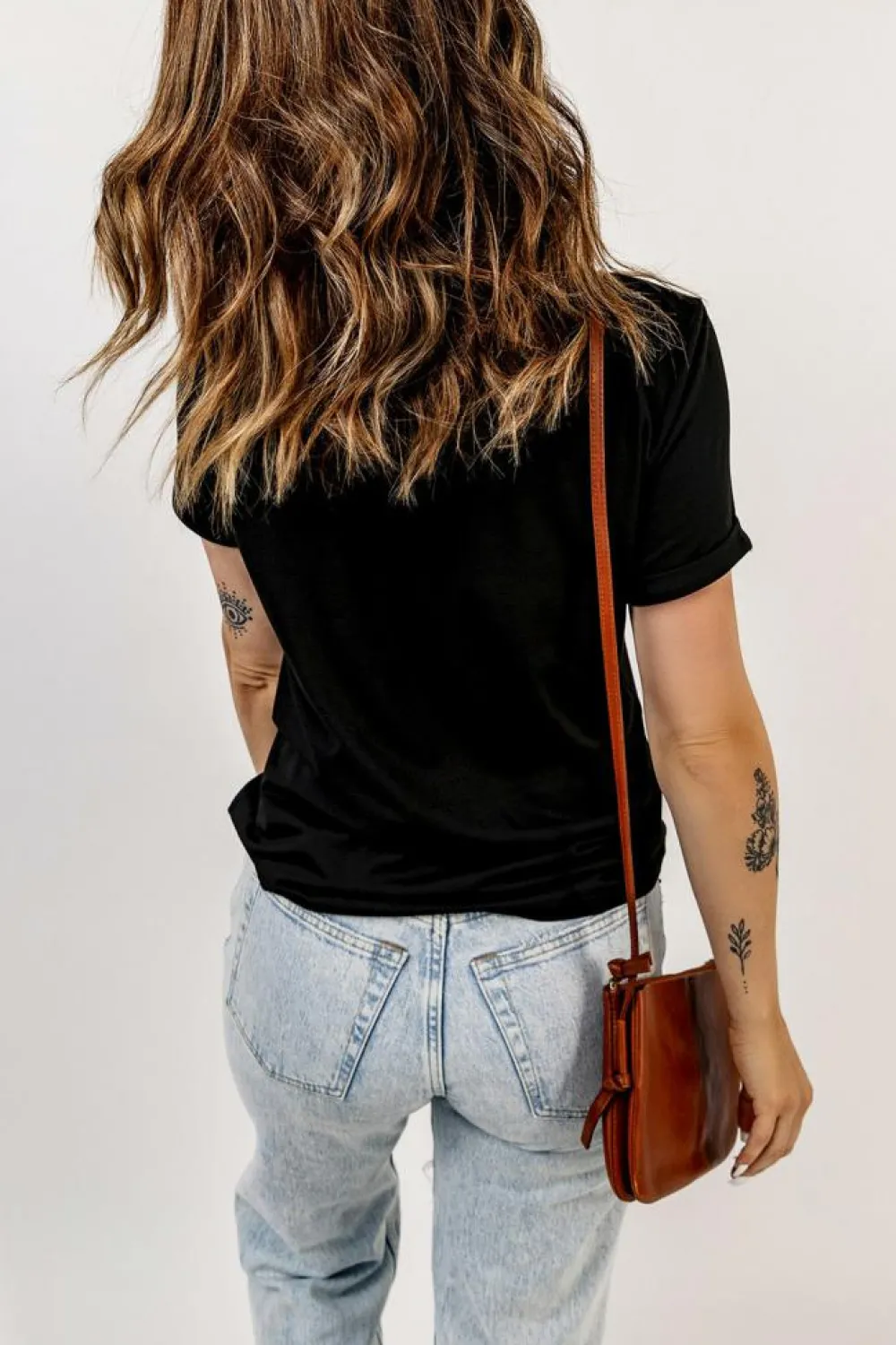 Sale Dear-Lover Pumpkin Flower Print Short Sleeve Graphic Top Black