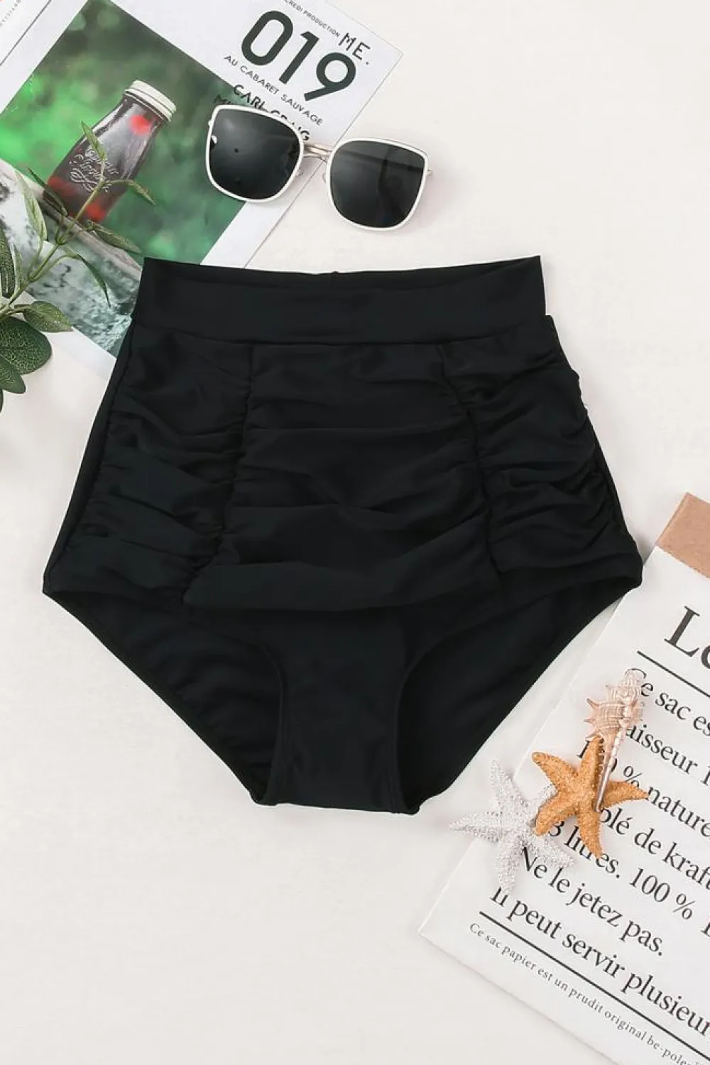 Sale Dear-Lover Purple Retro High Waisted Swim Short Black